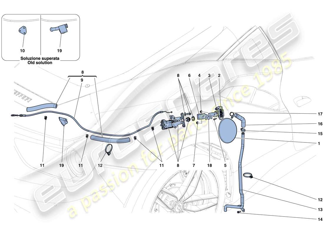 ferrari 488 gtb (rhd) sportello e comandi del rifornimento carburante schema delle parti