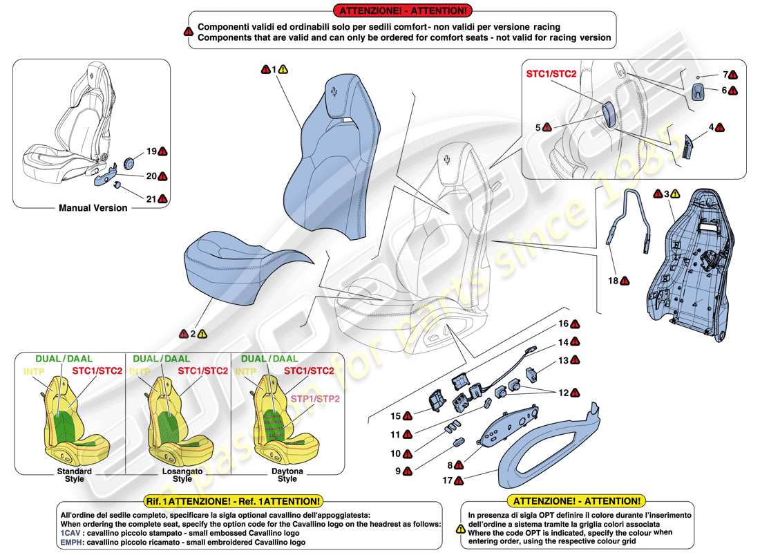 ferrari 488 gtb (rhd) sedili - rivestimento e accessori schema parte