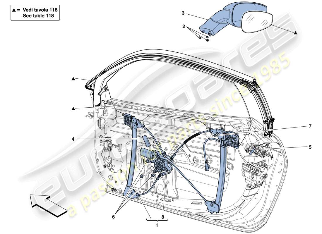 ferrari 458 speciale aperta (rhd) porte - alzacristallo elettrico e specchio retrovisore schema delle parti