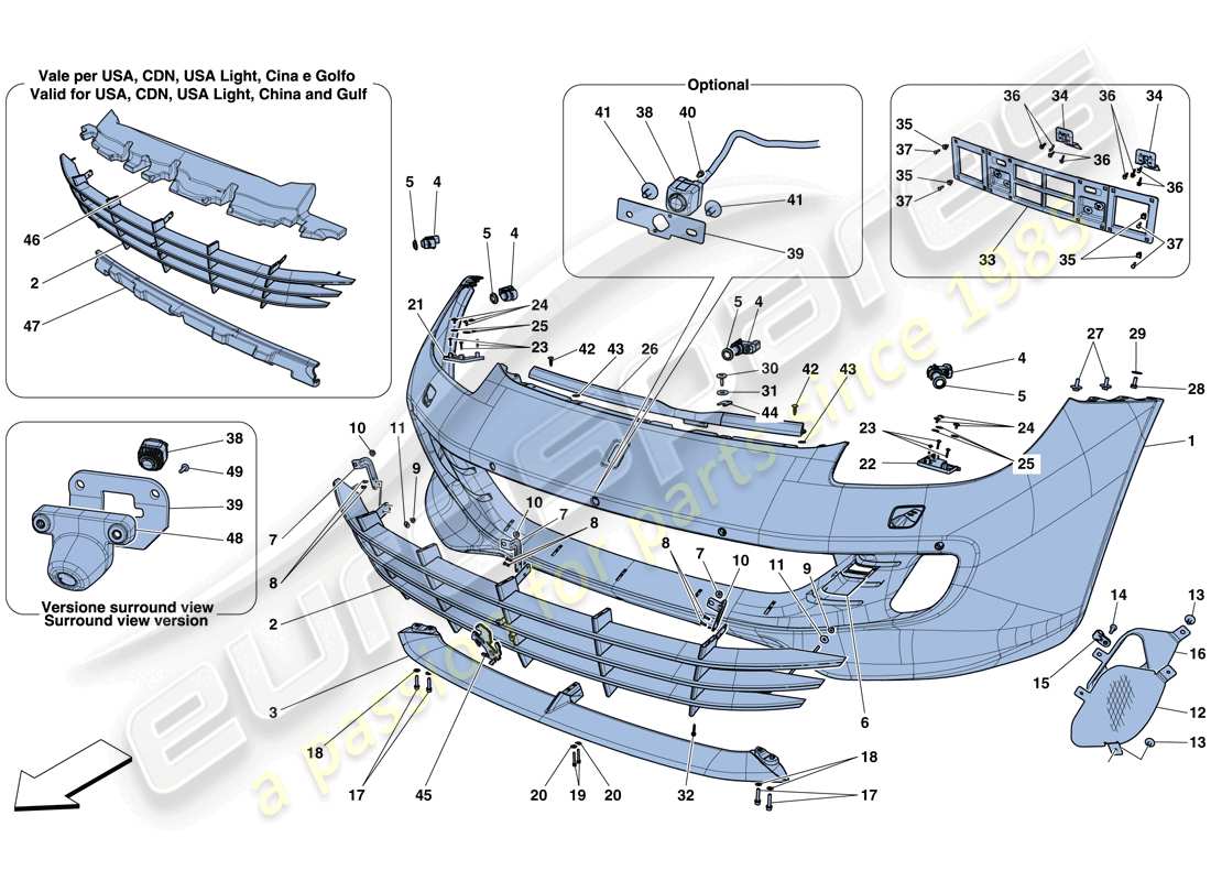 ferrari gtc4 lusso t (rhd) schema delle parti paraurti anteriore