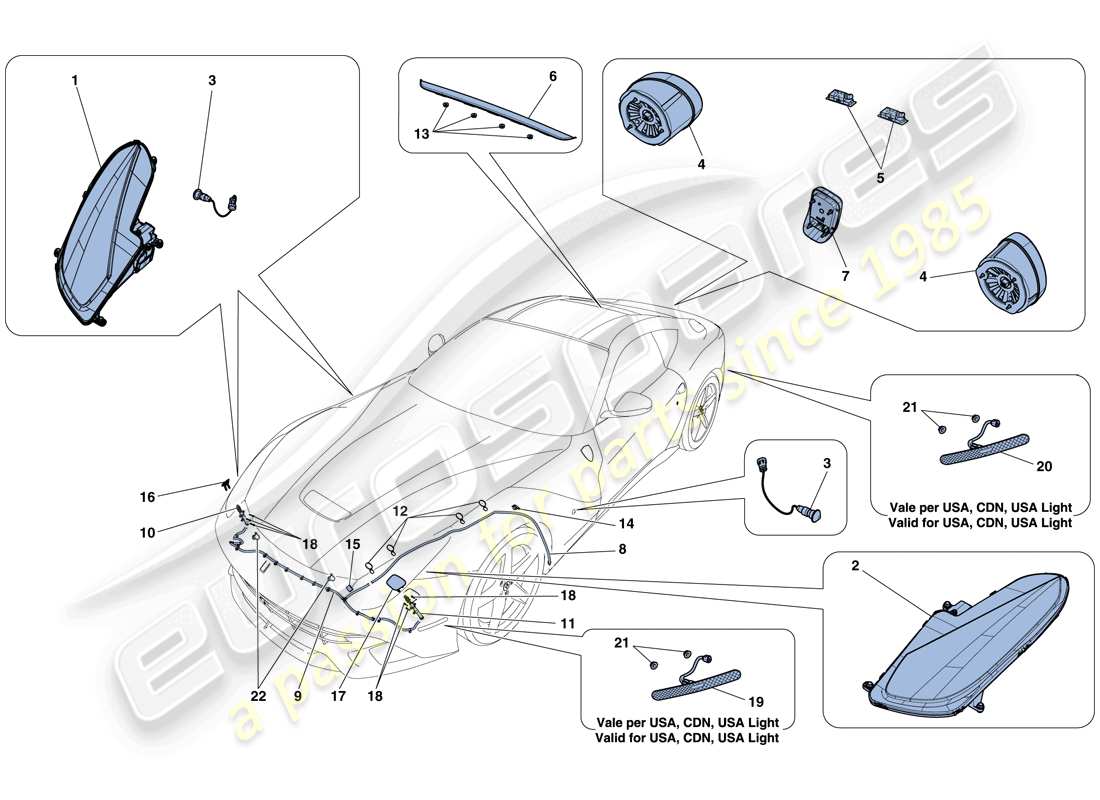 ferrari f12 berlinetta (usa) fari e fanali posteriori schema delle parti