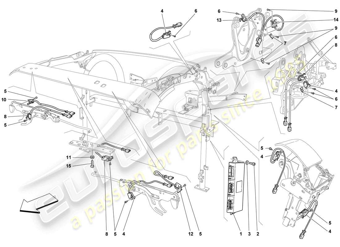 ferrari f430 scuderia (rhd) microinterruttore del tetto e schema delle parti ecu