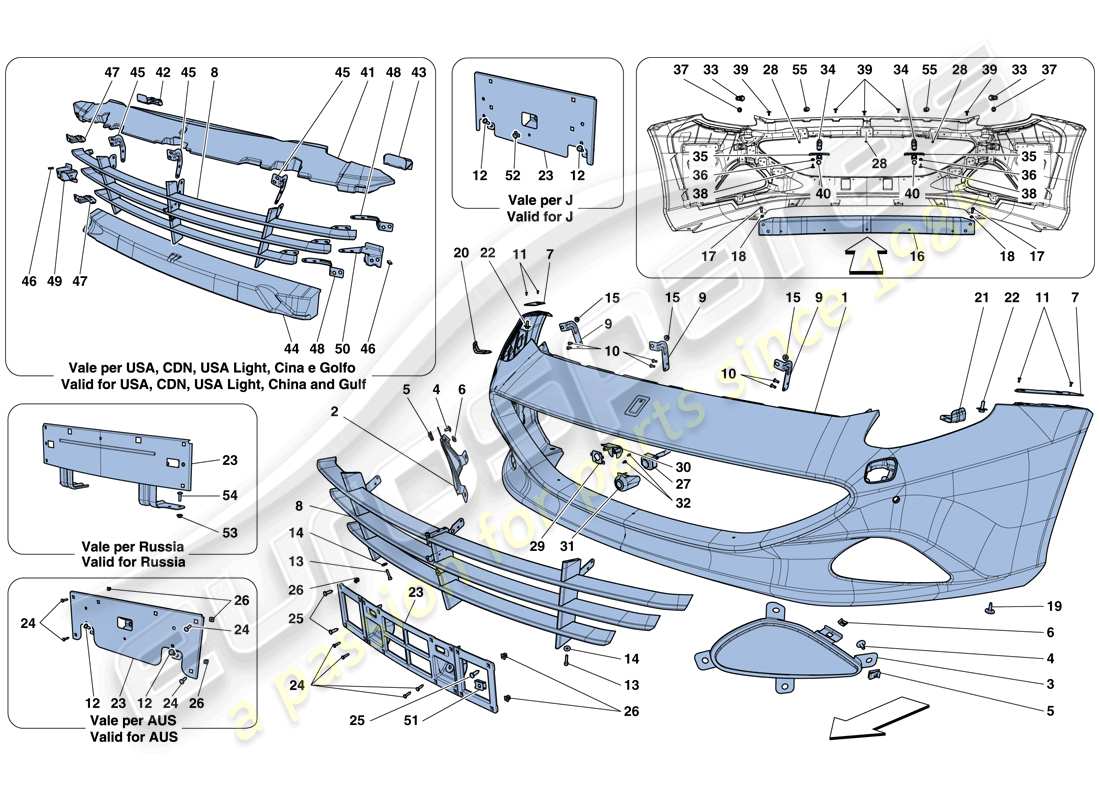 ferrari california t (europe) schema delle parti paraurti anteriore