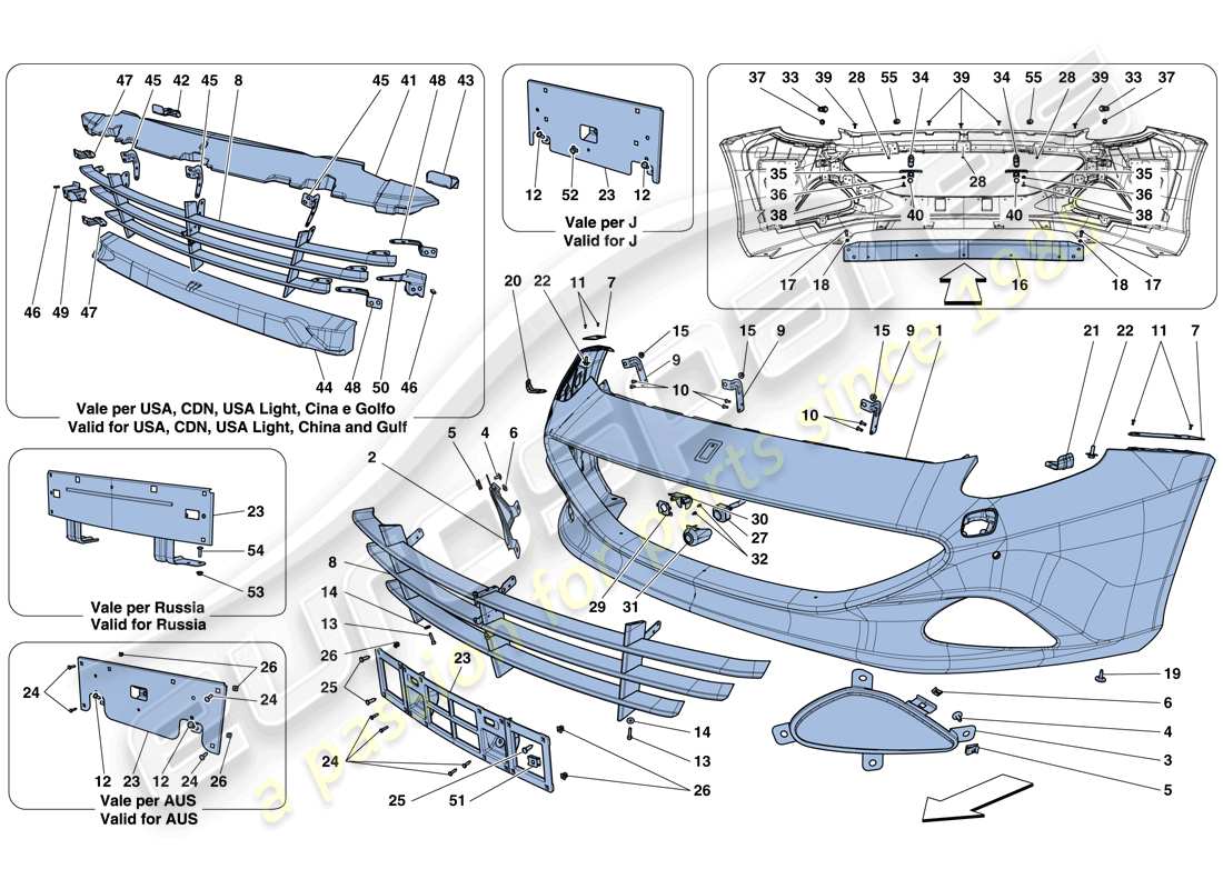 ferrari california t (europe) paraurti anteriore diagramma delle parti