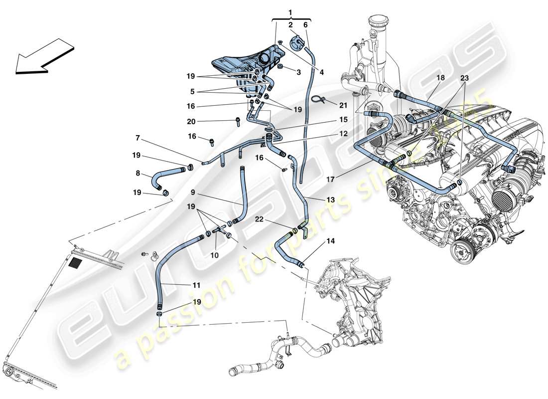 ferrari f12 berlinetta (usa) raffreddamento - serbatoio di colletzione e tubi schema delle parti