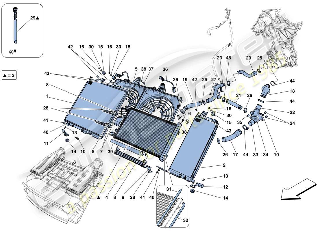 ferrari f12 berlinetta (rhd) raffreddamento - radiatori e condotti d'aria diagramma delle parti