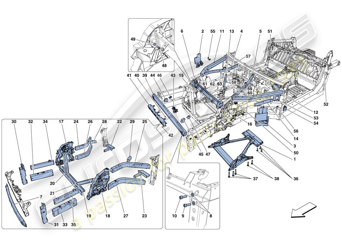 ferrari f12 berlinetta (rhd) strutture ed elementi anteriore del veicolo schema delle parti