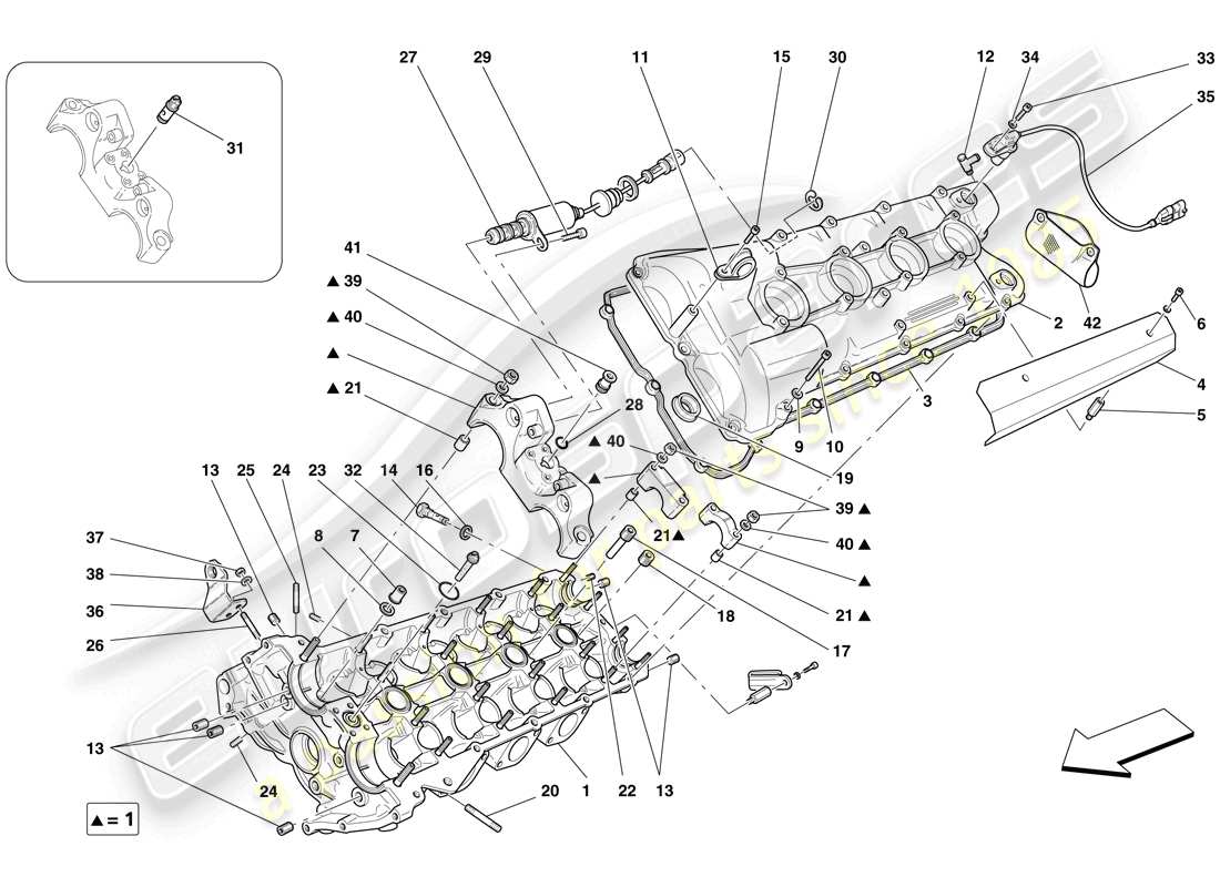 ferrari f430 scuderia spider 16m (europe) testa cilindro sinistra schema delle parti