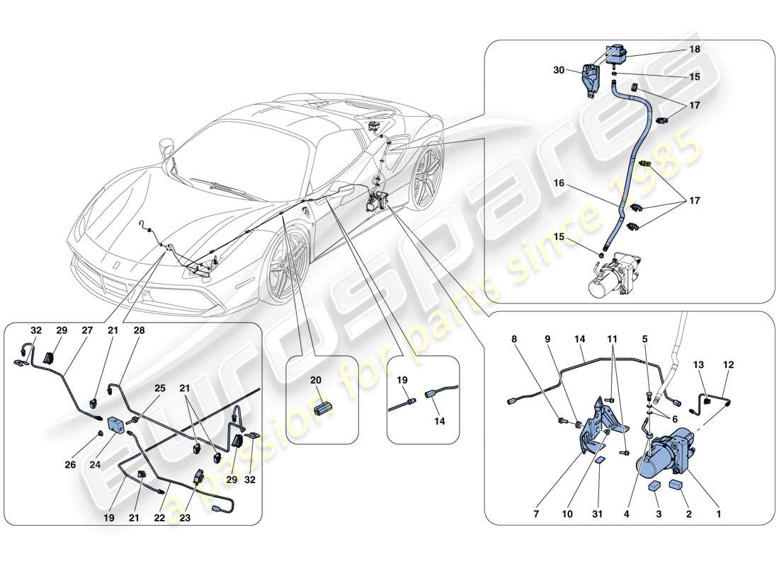ferrari 488 spider (usa) sistema di sollevamento di veicoli diagramma delle parti