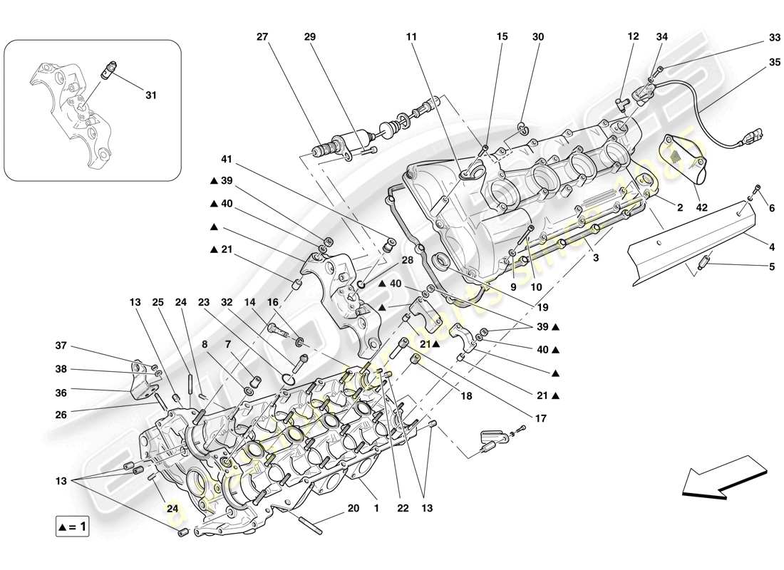 ferrari f430 scuderia spider 16m (rhd) testa cilindro sinistra diagramma delle parti