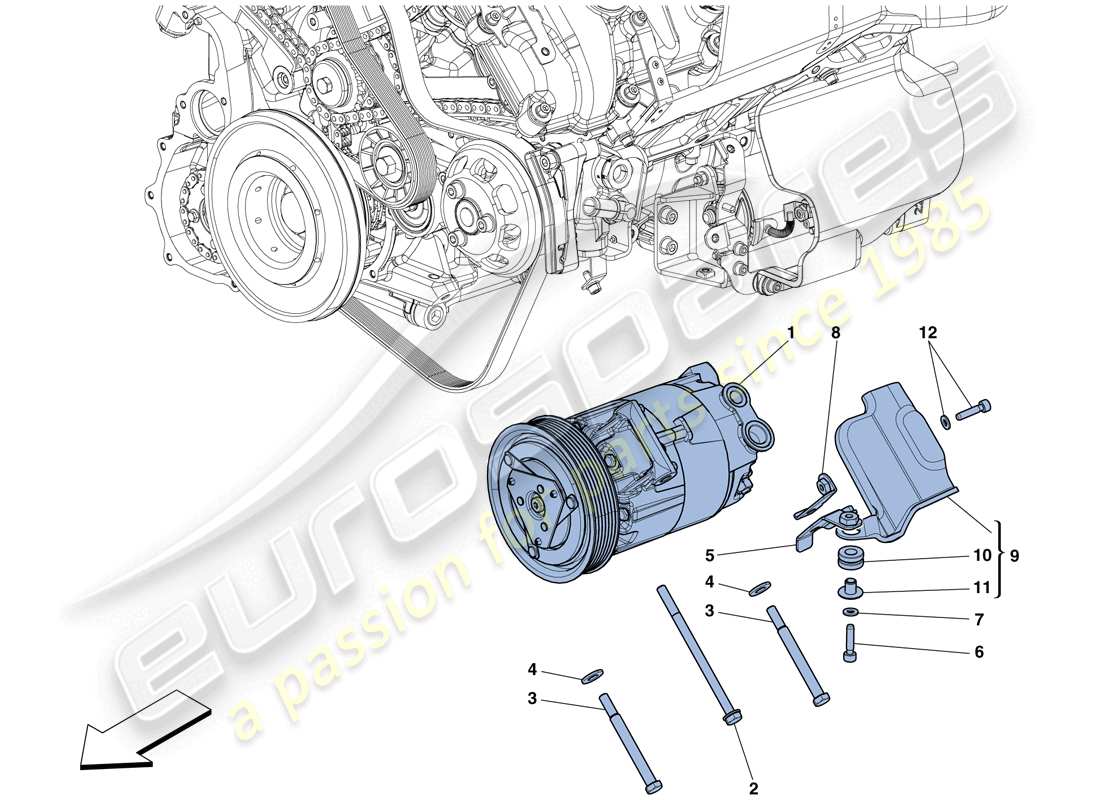 ferrari 458 italia (rhd) diagramma delle parti del compressore del sistema ca