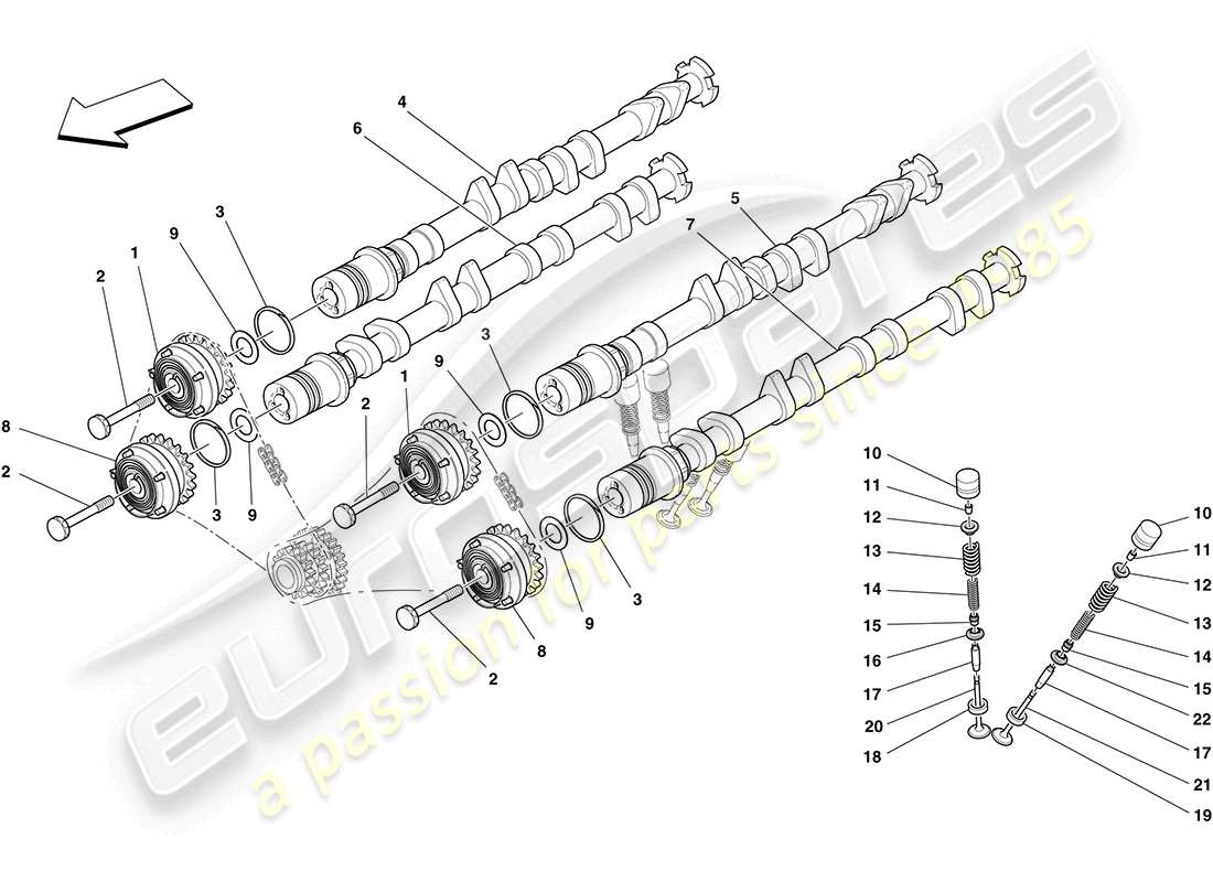 ferrari california (rhd) sistema di distribuzione - alberi a camme e valvole schema parte