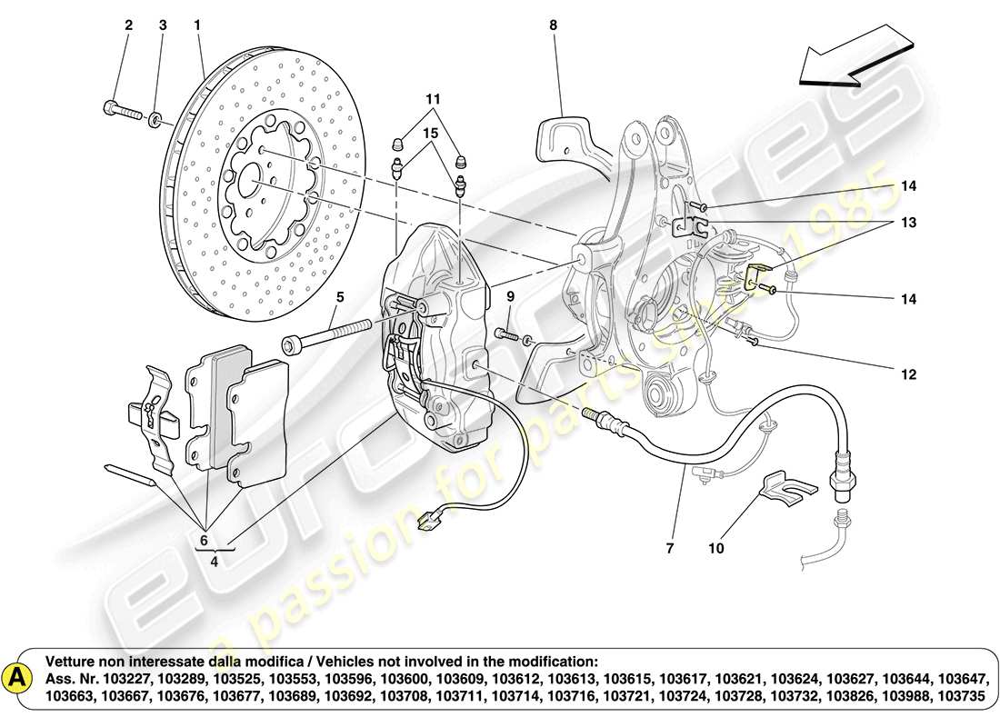 ferrari california (usa) componenti del sistema frenante della ruota posteriore diagramma delle parti