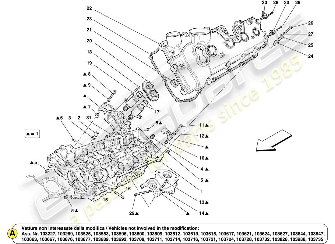 ferrari california (usa) testa cilindro sinistra diagramma delle parti