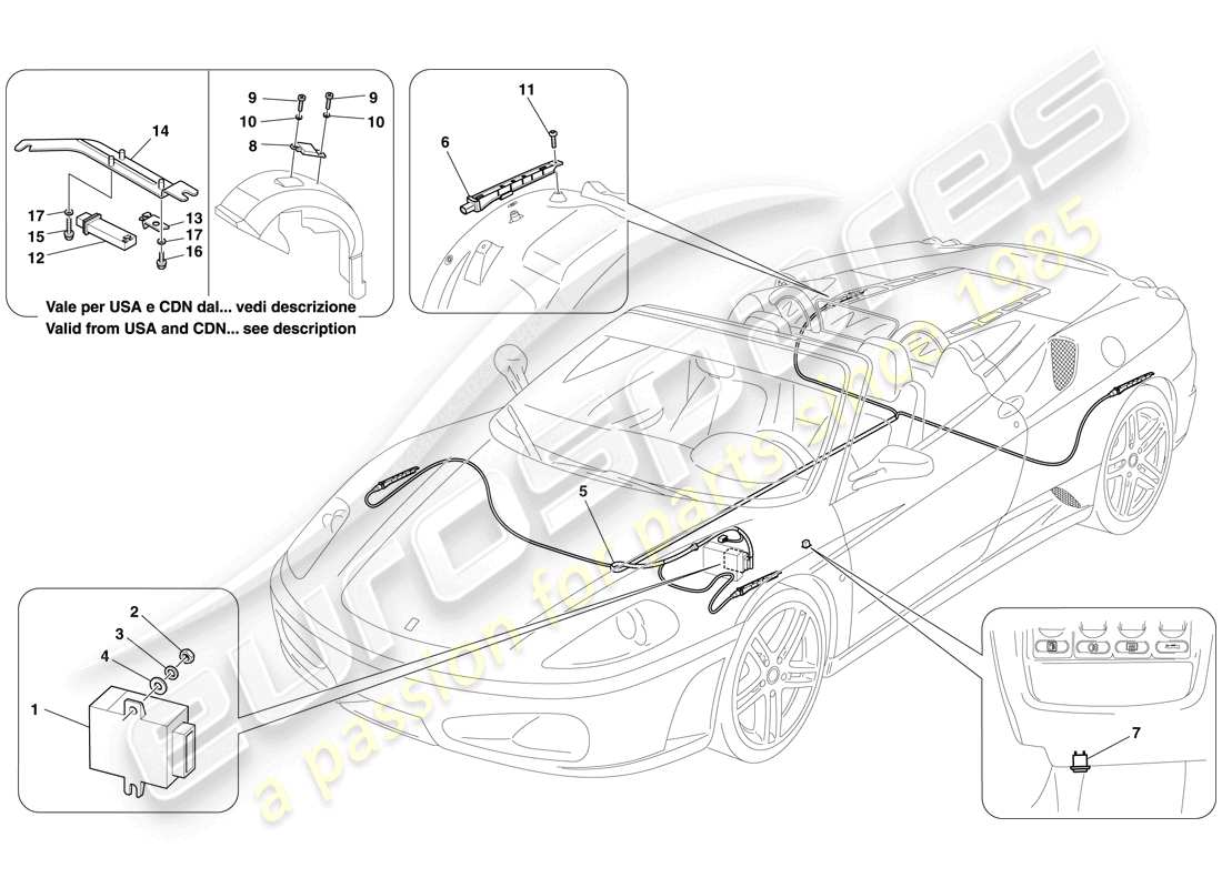 ferrari f430 spider (usa) sistema di monitoraggio della pressione dei pneumatici diagramma delle parti