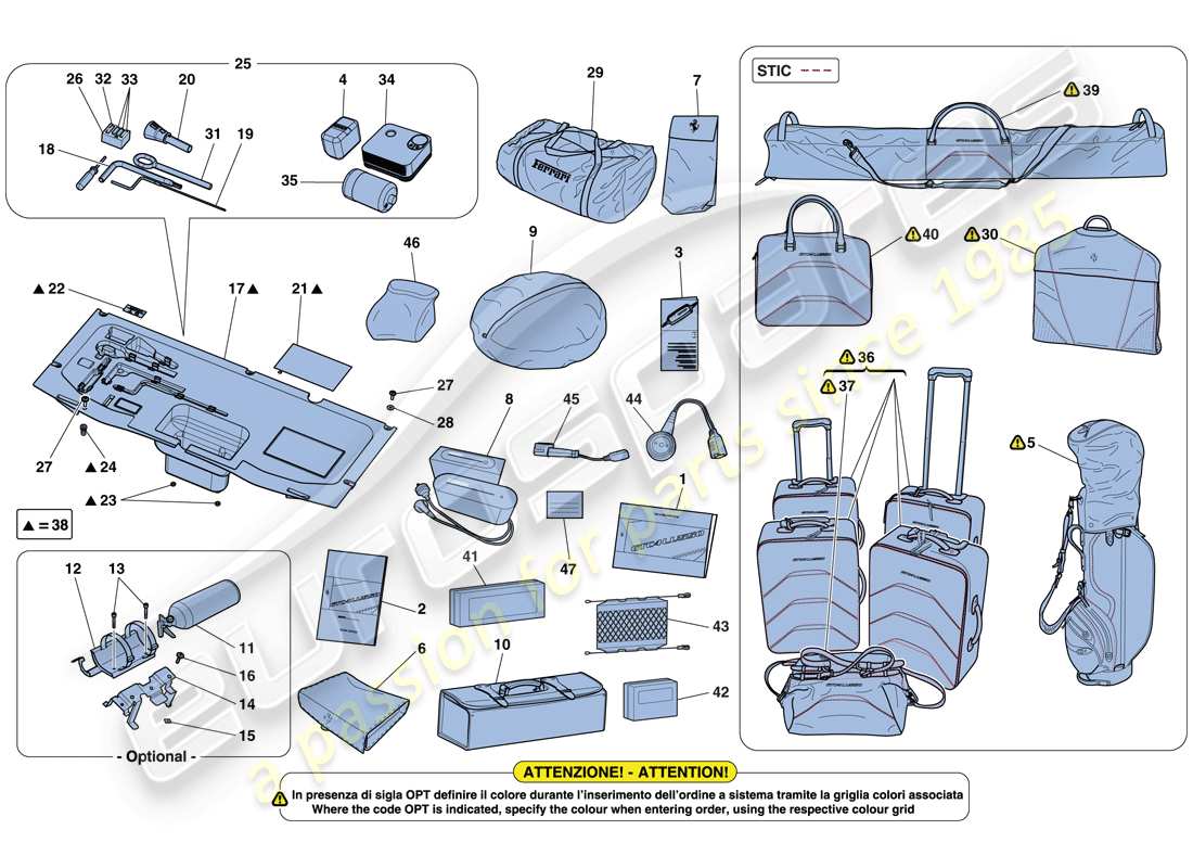 ferrari gtc4 lusso (usa) attrezzi e accessori forniti con il veicolo schema delle parti