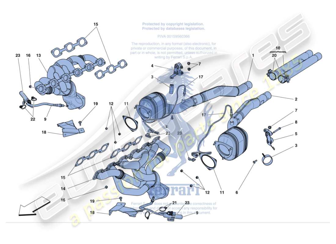 ferrari gtc4 lusso (usa) diagramma delle parti dei convertitori pre-catalitici e dei convertitori catalitici