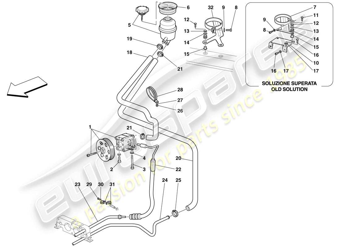 ferrari f430 spider (usa) pompa del servosterzo e serbatoio diagramma delle parti