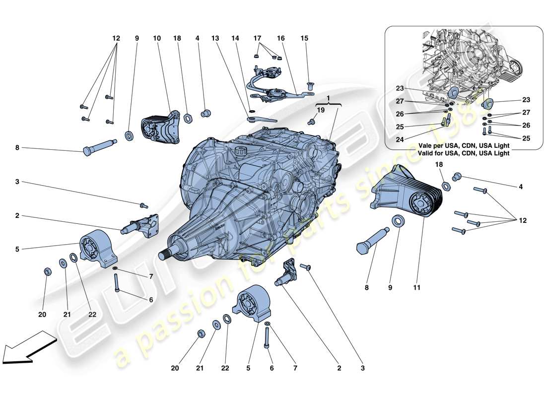 ferrari gtc4 lusso (usa) schema delle parti dell'alloggiamento del cambio