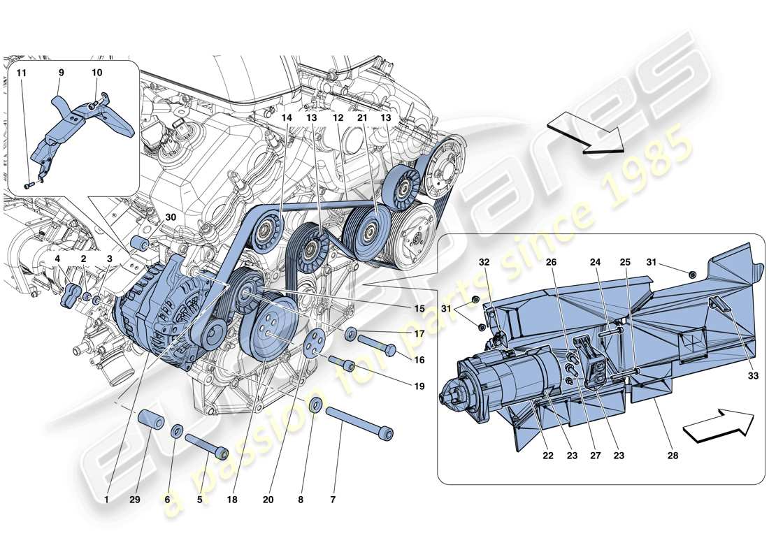 ferrari gtc4 lusso (usa) schema delle parti alternatore - motorino di avviamento