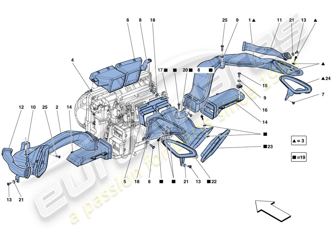 ferrari 488 gtb (rhd) condotti aria cruscotto schema delle parti