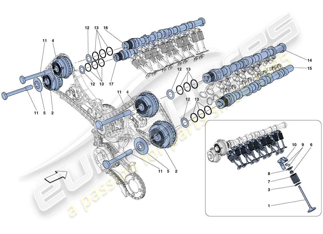 ferrari 488 gtb (rhd) sistema di distribuzione - punterie diagramma delle parti