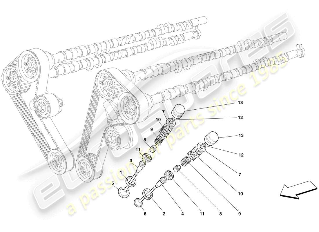 ferrari 612 scaglietti (rhd) disegno delle parti distribuzione - valvole