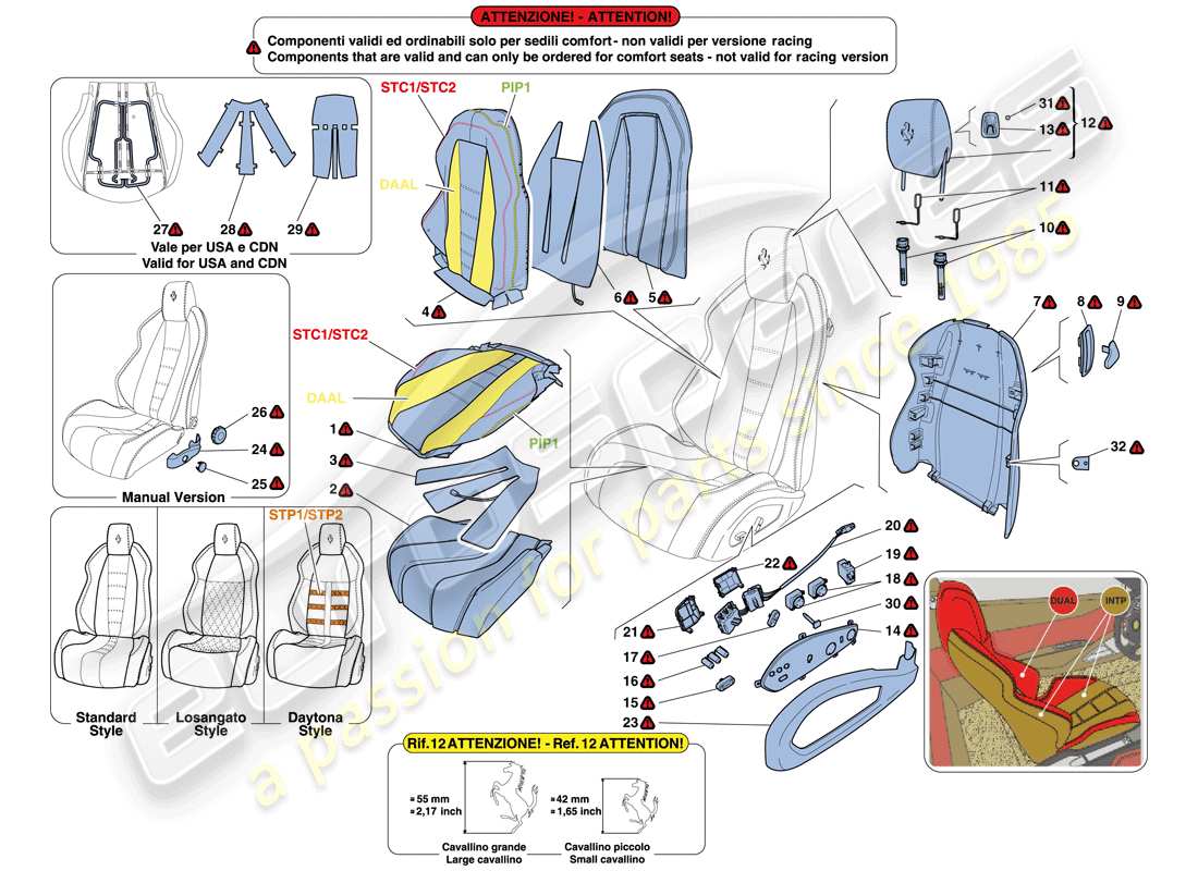 ferrari 458 italia (rhd) sedili - rivestimento e accessori schema parte