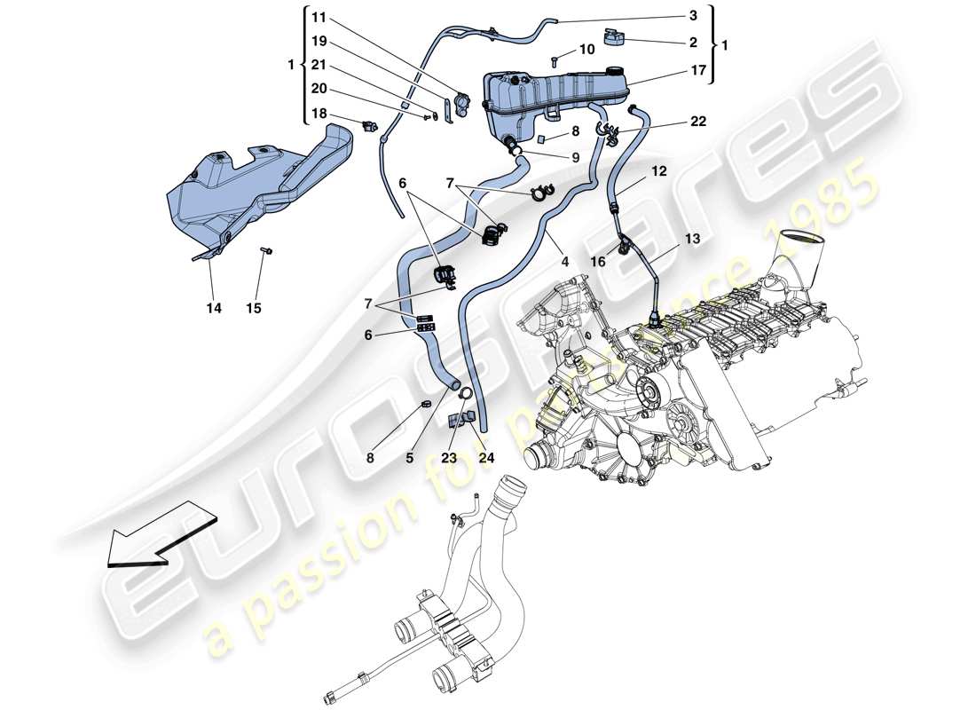 ferrari 458 italia (usa) raffreddamento - serbatoio di colletzione e tubi diagramma delle parti