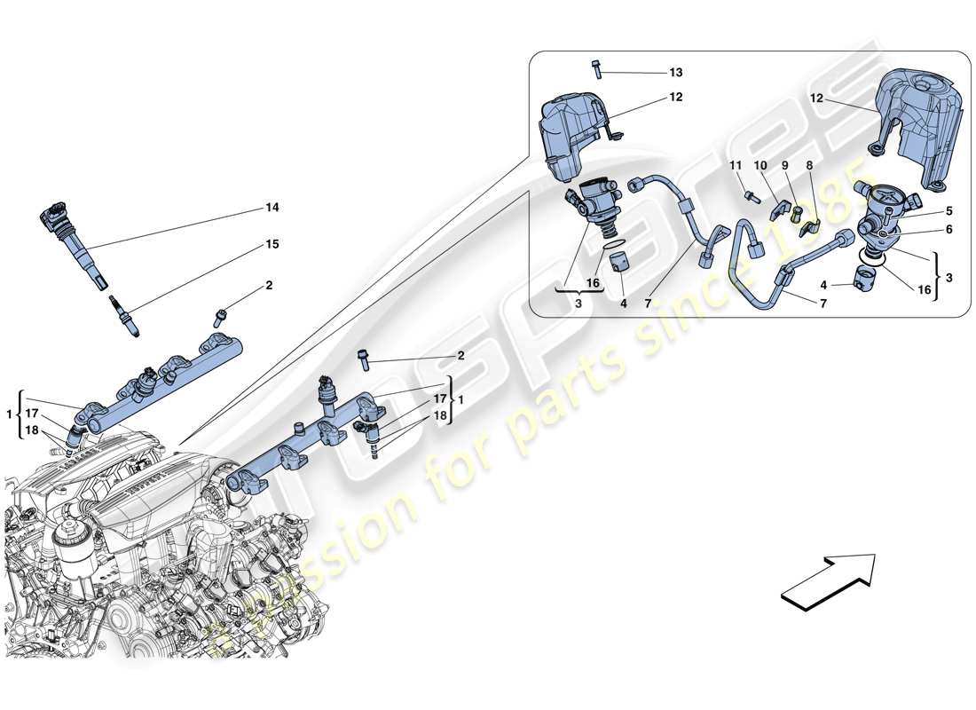 ferrari 488 gtb (usa) sistema iniezione - accensione diagramma delle parti