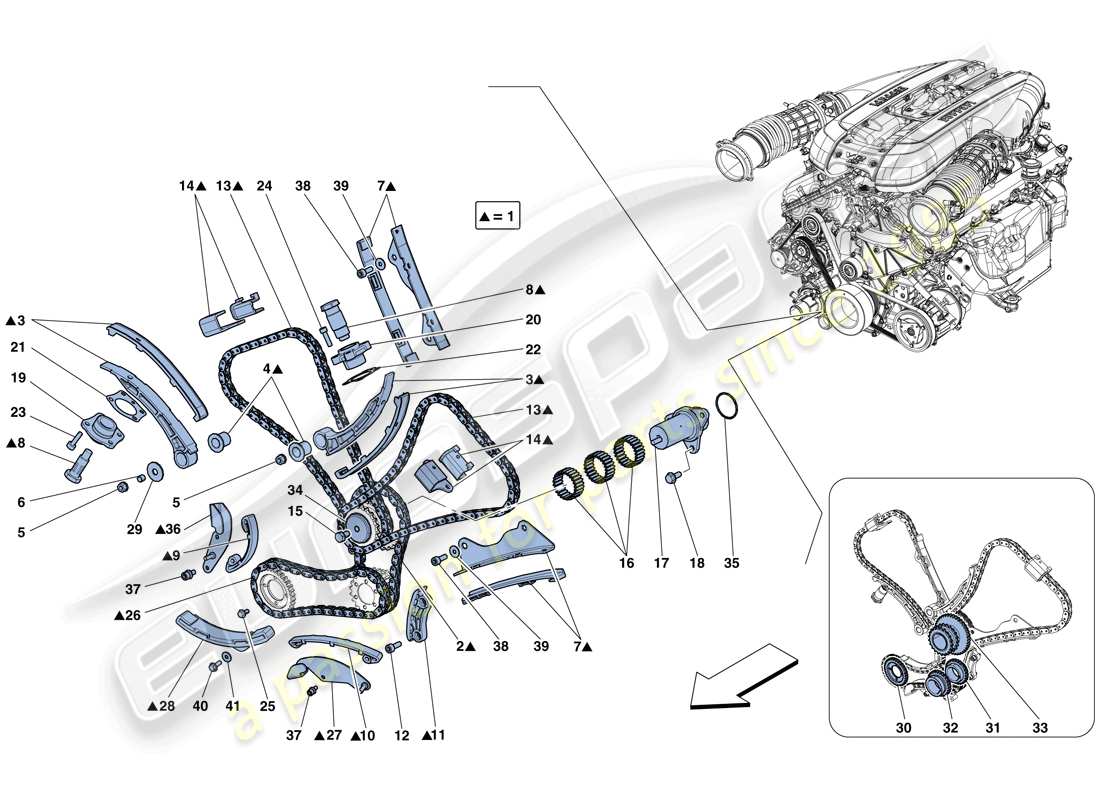 ferrari 812 superfast (usa) sistema di distribuzione - schema delle parti della trasmissione