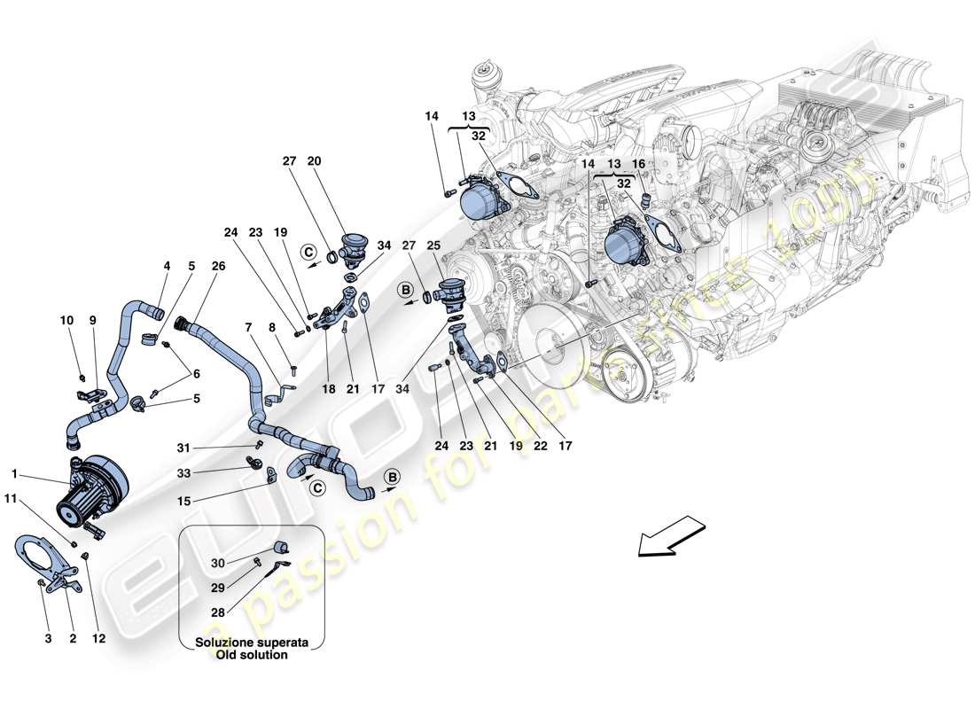 ferrari 488 gtb (rhd) schema delle parti del sistema d'aria secondaria