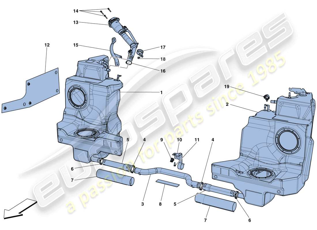 ferrari 488 gtb (rhd) serbatoi carburante e bocchettone di riempimento diagramma delle parti
