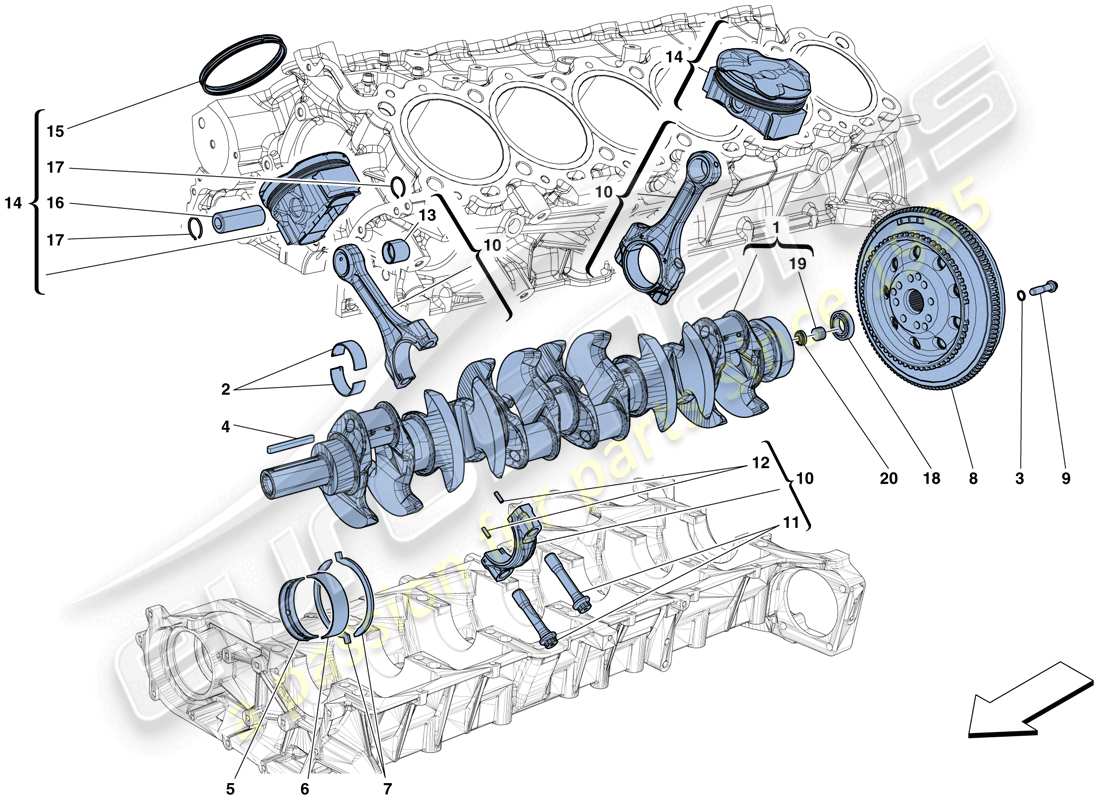 ferrari f12 tdf (rhd) albero motore - bielle e pistoni schema parte