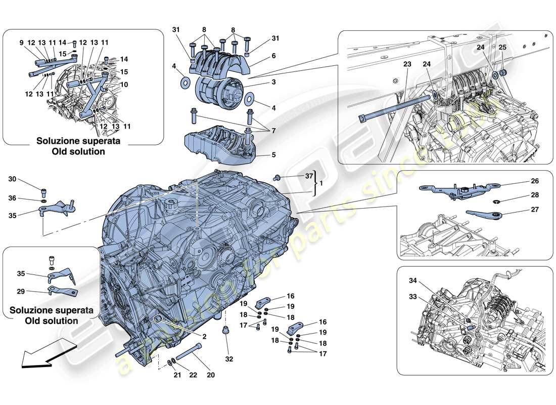 ferrari 458 italia (rhd) schema delle parti dell'alloggiamento del cambio