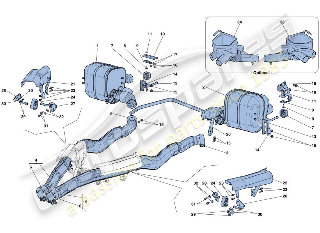 ferrari california t (rhd) silenziatori diagramma delle parti