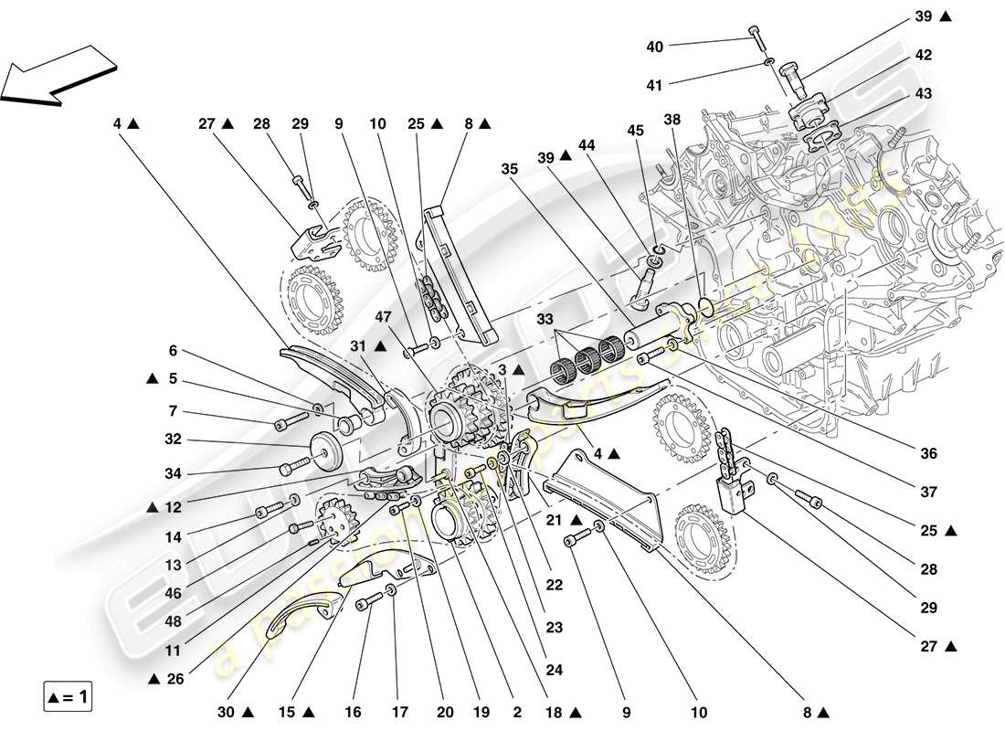 ferrari f430 coupe (rhd) sistema di distribuzione - schema delle parti della trasmissione