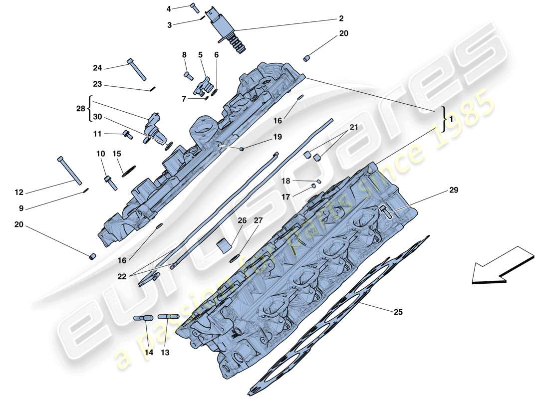 ferrari 488 gtb (rhd) testa cilindro destra schema delle parti