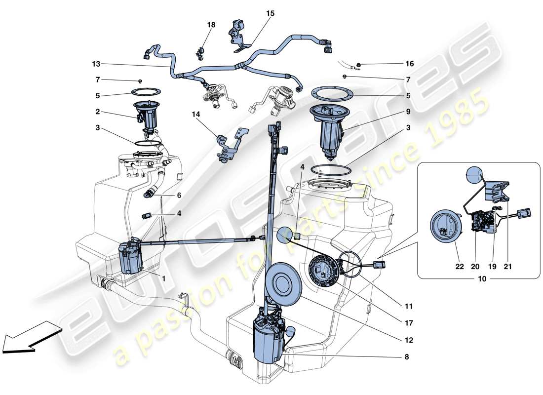 ferrari 458 speciale aperta (rhd) pompe e tubi del sistema di alimentazione schema delle parti