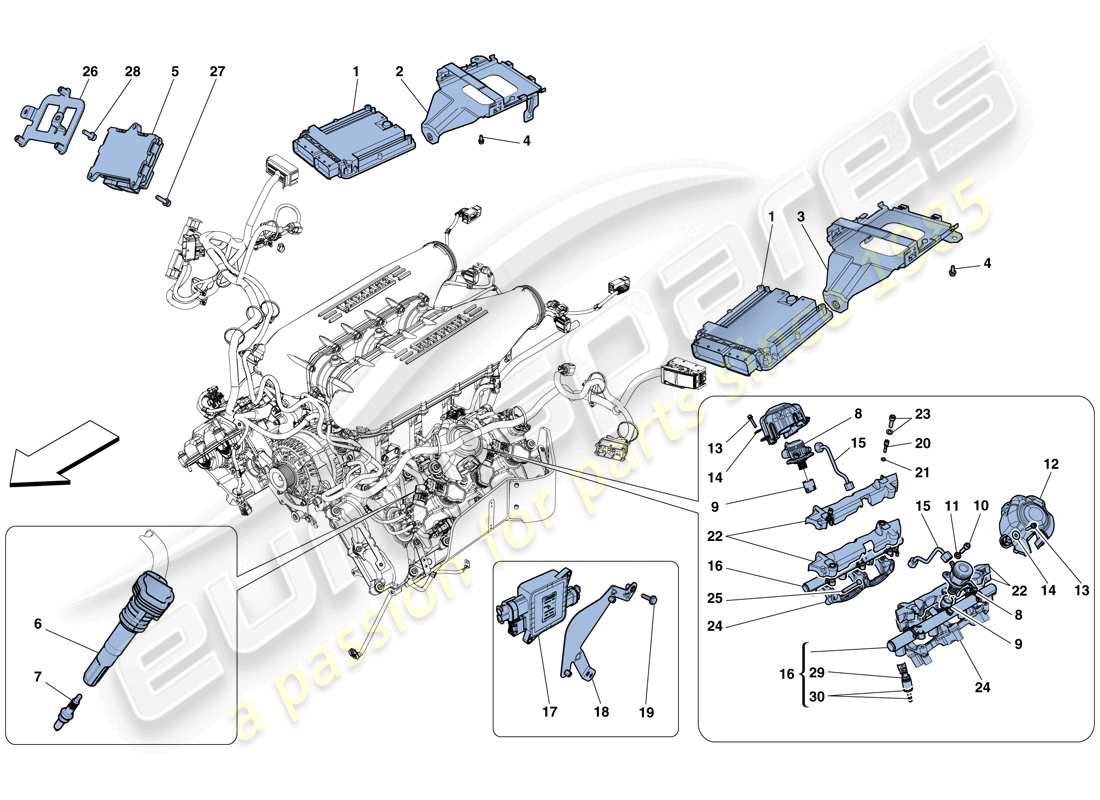 ferrari 458 speciale aperta (rhd) sistema iniezione - accensione schema delle parti
