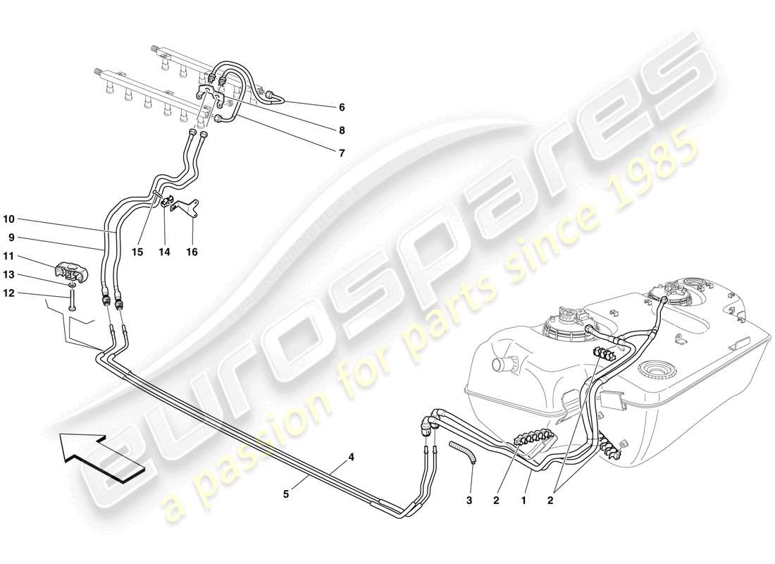 ferrari 599 gtb fiorano (rhd) sistema di alimentazione carburante diagramma delle parti