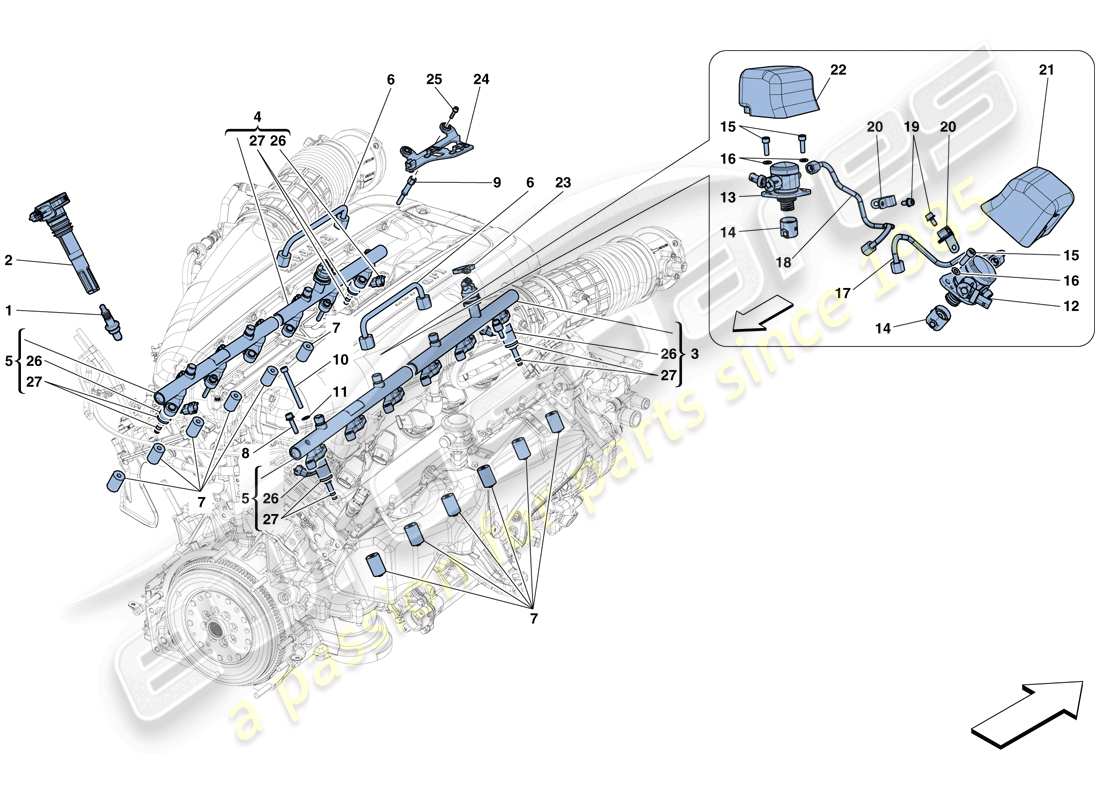 ferrari 812 superfast (europe) sistema iniezione - accensione schema delle parti
