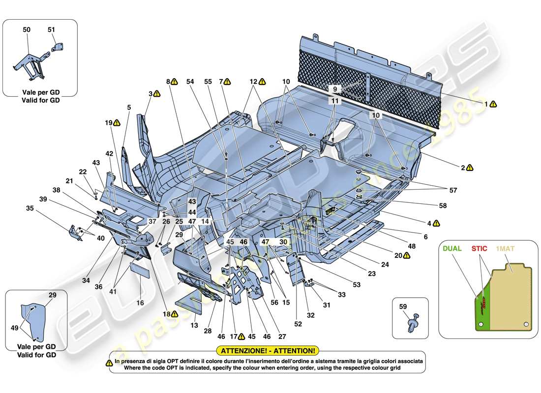 ferrari 488 spider (usa) tappetini abitacolo diagramma delle parti