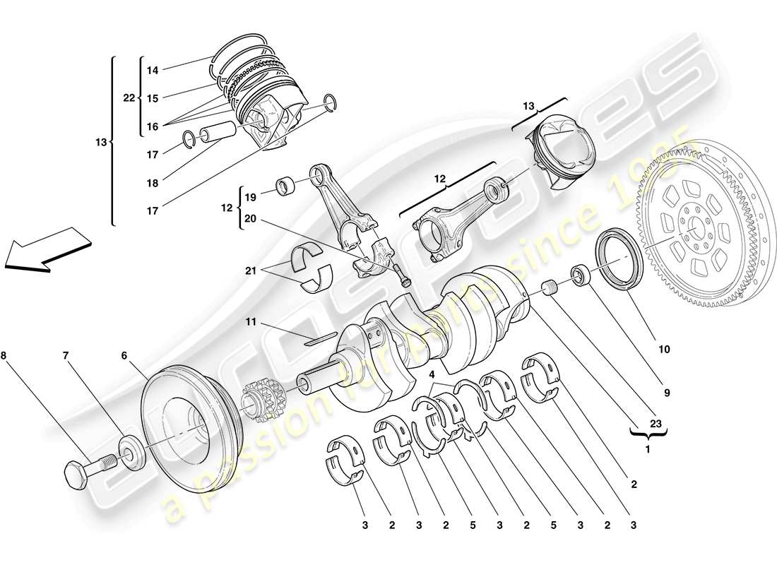 ferrari f430 coupe (rhd) albero motore - bielle e pistoni schema parte