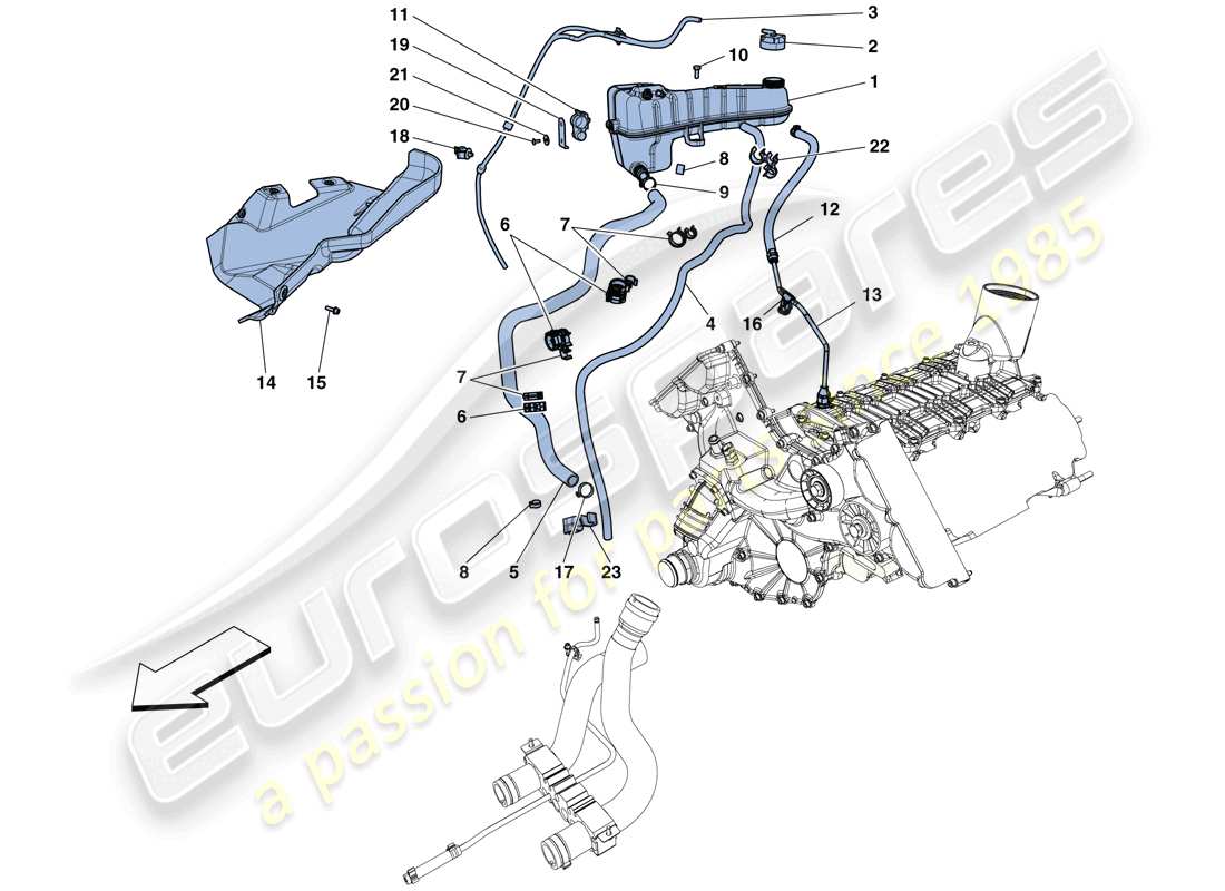 ferrari 458 speciale aperta (usa) raffreddamento - serbatoio di colletzione e tubi schema delle parti