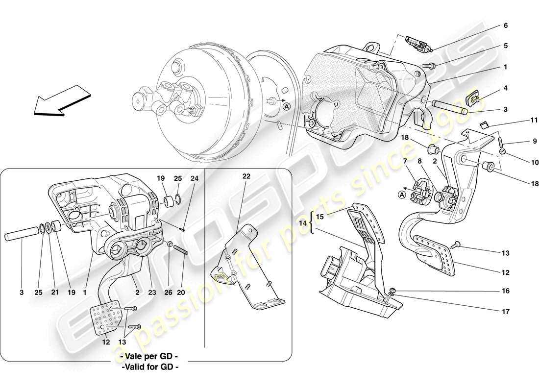 ferrari california (europe) montaggio pedaliera completa diagramma delle parti