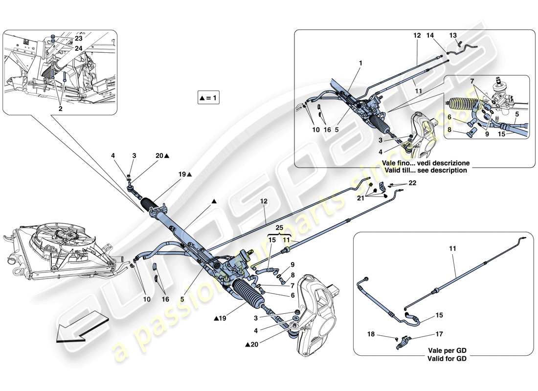ferrari 458 italia (rhd) scatola servosterzo idraulico schema delle parti