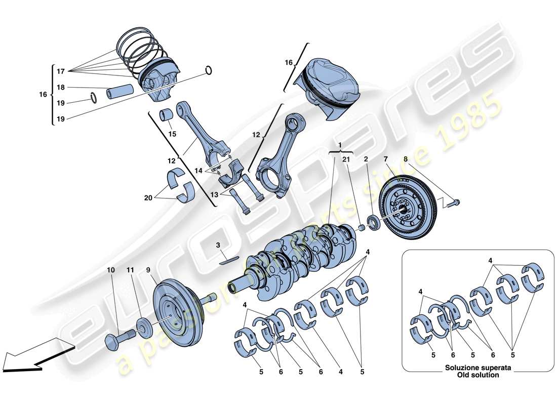 ferrari 458 spider (rhd) albero motore - bielle e pistoni diagramma delle parti