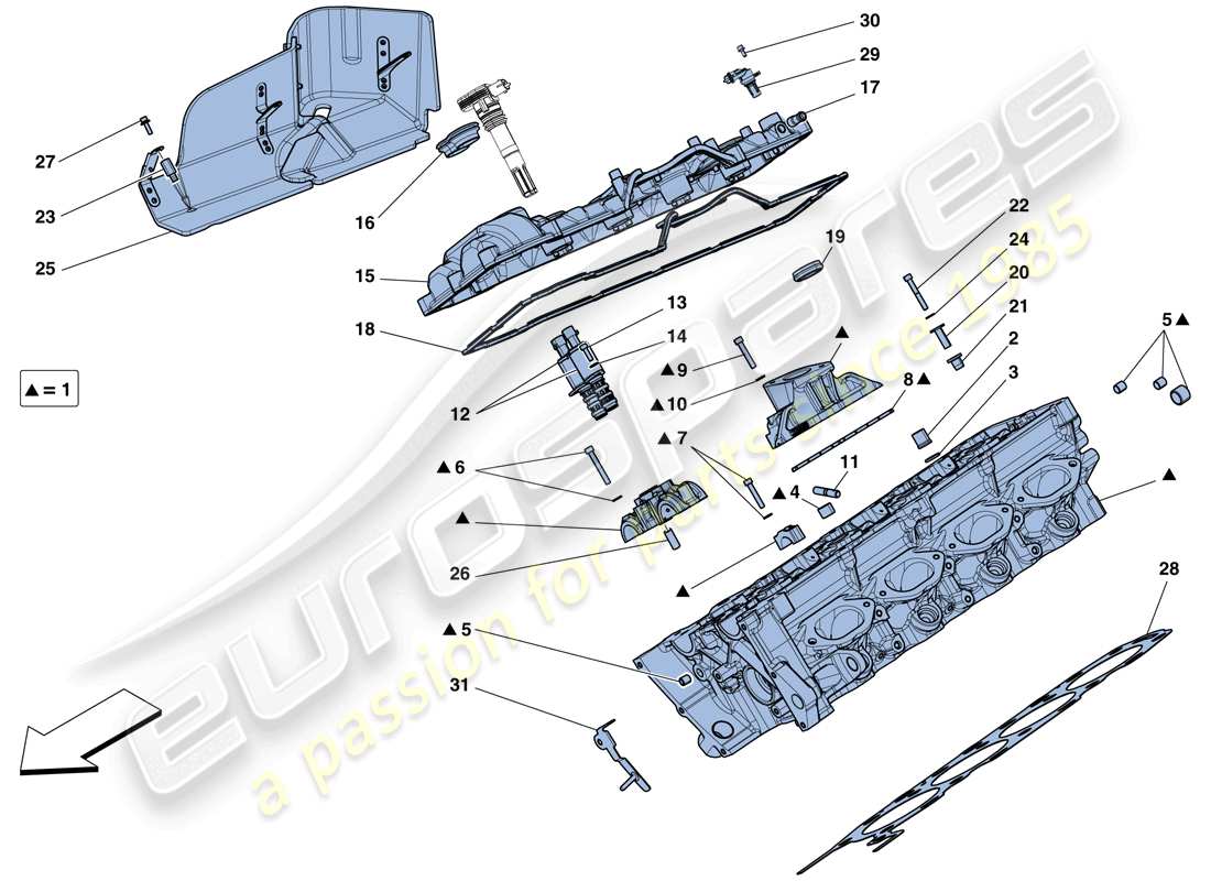 ferrari 458 spider (europe) testa cilindro destra diagramma delle parti