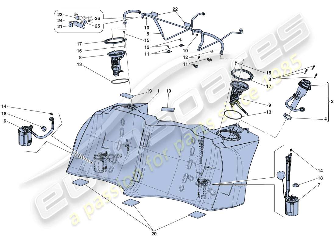 ferrari laferrari aperta (europe) serbatoio carburante - bocchettone di riempimento e pompe schema delle parti